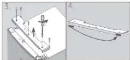 Technical diagram showing a mechanical assembly with labeled parts and a schematic view of a curved component.