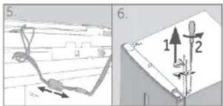 Technical diagram showing two views of a mechanical assembly with labeled components and directional arrows