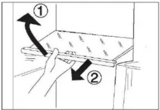 Diagram showing two labeled arrows pointing to a tray with printed materials, likely illustrating a process or manufacturing procedure.