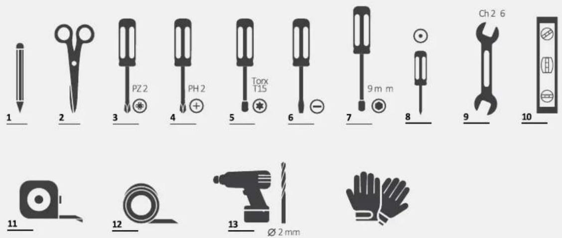 1 2 3 PZ 2 PH 2 5 Torx T15 6 9 m m 7 8 9 Ch2 6 10 11 12 13 Ø 2 mm Gloved Hand