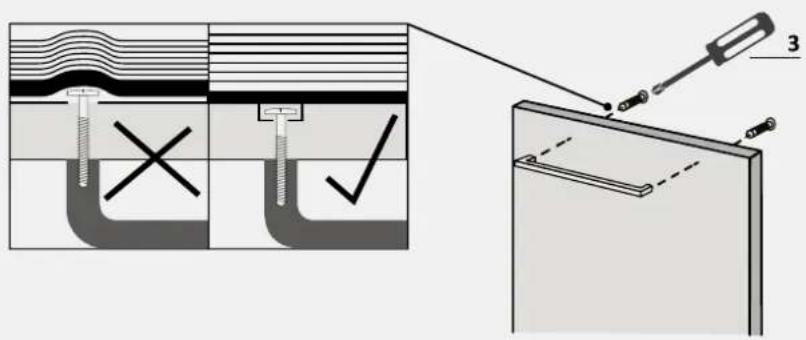Technical diagram showing a mechanical assembly with cross and check symbols, including a tool and labeled component '3'