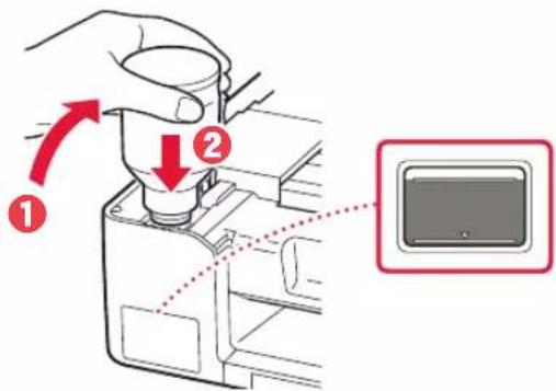 CANON Pixma G3420 - Медленно переверните флакон с чернилами вверх дном и прижмите его вниз, чтобы вылить чернила. - 1