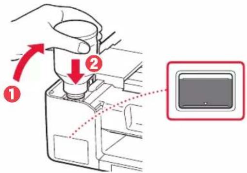 CANON Pixma G1420 - Медленно переверните флакон с чернилами вверх дном и прижмите его вниз, чтобы вылить чернила. - 1