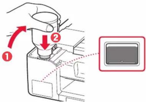 CANON Pixma G1420 - Levante lentamente a garrafa de tinta de cabeça para baixo e empurre para baixo para despejar a tinta. - 1