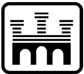 Symbolic icon of a city skyline with arched bridges and vertical bars (no text or symbols)