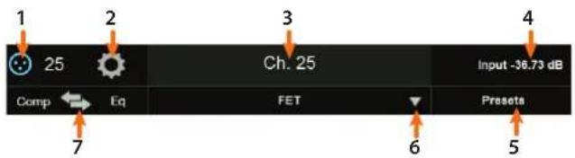 1 25 Ch. 25 Input -36.73 dB Comp Eq FET Presets 7 6 5