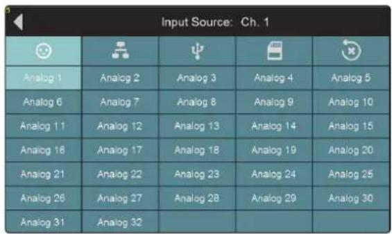 Input Source: Ch. 1 Analog 1 Analog 2 Analog 3 Analog 4 Analog 5 Analog 6 Analog 7 Analog 8 Analog 9 Analog 10 Analog 11 Analog 12 Analog 13 Analog 14 Analog 15 Analog 16 Analog 17 Analog 18 Analog 19 Analog 20 Analog 21 Analog 22 Analog 23 Analog 24 Analog 25 Analog 26 Analog 27 Analog 28 Analog 29 Analog 30 Analog 31 Analog 32