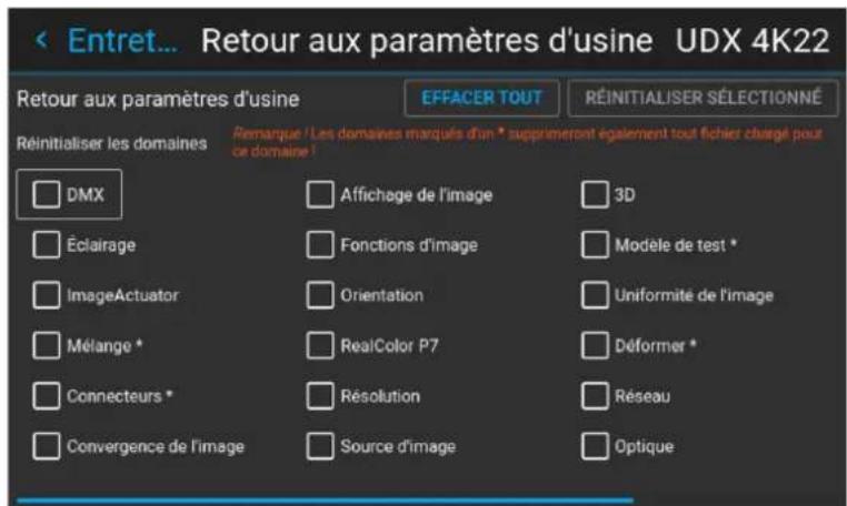 Barco Hodr - Comment réinitialiser un ou plusieurs paramètres du projecteur - 2