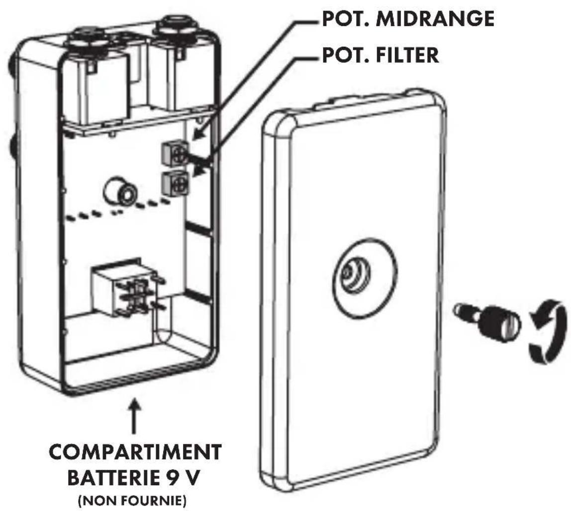 POT. MIDRANGE POT. FILTER COMPARTIMENT BATTERIE 9 V (NON FOURNIE)