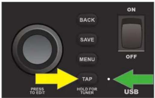 BACK SAVE MENU TAP PRESS TO EDIT HOLD FOR TUNER ON OFF USB