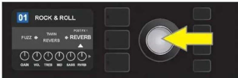 01 ROCK & ROLL FUZZ ◆ TWIN POSTFX1 REVERB ◆ REVERB GAIN VOL TREB MID SASS RVRB