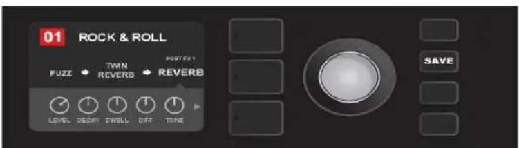 01 ROCK & ROLL FUZZ • TWN REVERB • PORTF21 REVERB LEVEL DEAV DWELL DIFF TONE SAVE