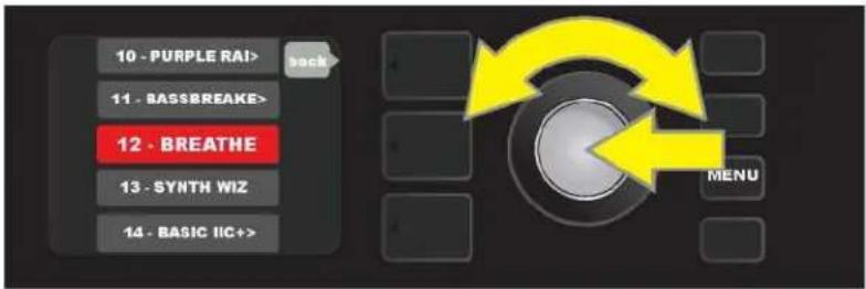 10 - PURPLE RAI> back 11 - BASSBREAKE> 12 - BREATHE 13 - SYNTH WIZ 14 - BASIC IIC+>