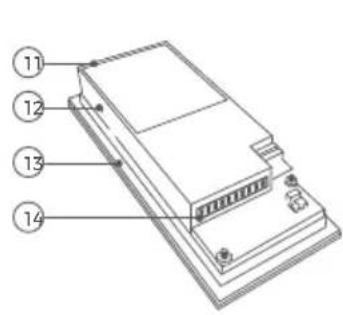 Technical diagram of a device with numbered components labeled 11 to 14