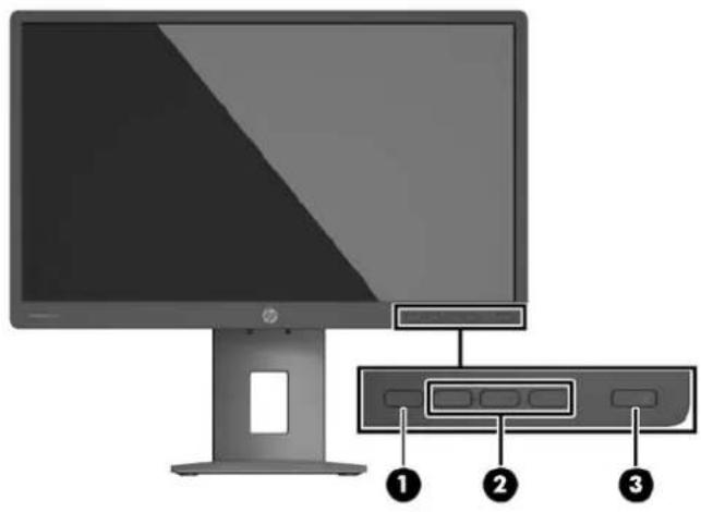 HP EliteDisplay E222 - Commandes du panneau avant - 1
