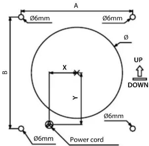 A Ø6mm Ø6mm Ø B X Y UP DOWN Ø6mm Ø6mm Power cord