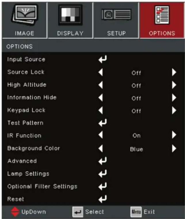 VIEWSONIC PA700W - Menu Options - 1