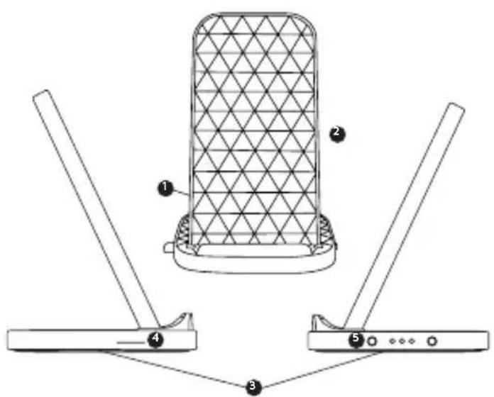 Technical diagram of a device with labeled components and connection points