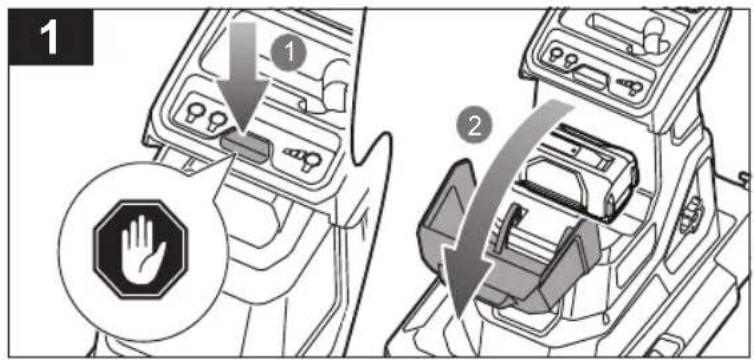 Diagram showing car interior control panel with hand gesture and safety warning symbol