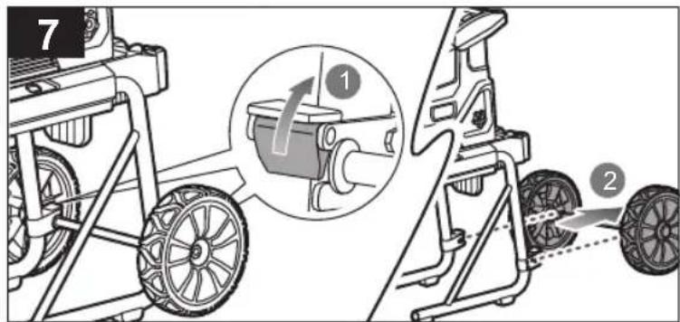 Technical diagram showing two mechanical components with labeled parts and a magnified inset of a motor or gear assembly.