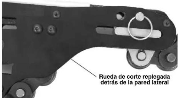 Rueda de corte replegada detrás de la pared lateral