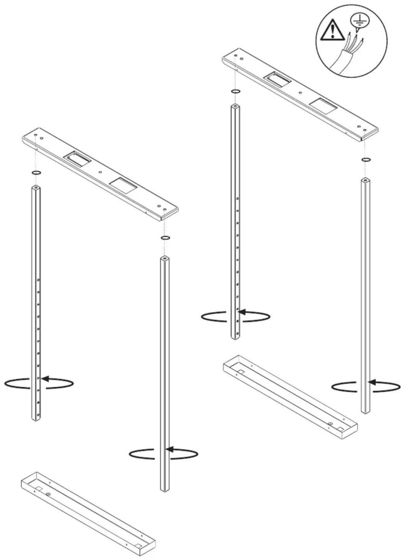 Technical diagram illustrating the installation of a wall-mounted panel with circular motion indicators and an explanatory warning icon.