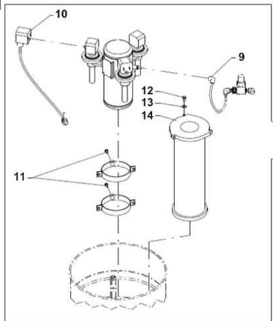 Technical diagram of a mechanical assembly with numbered components for identification