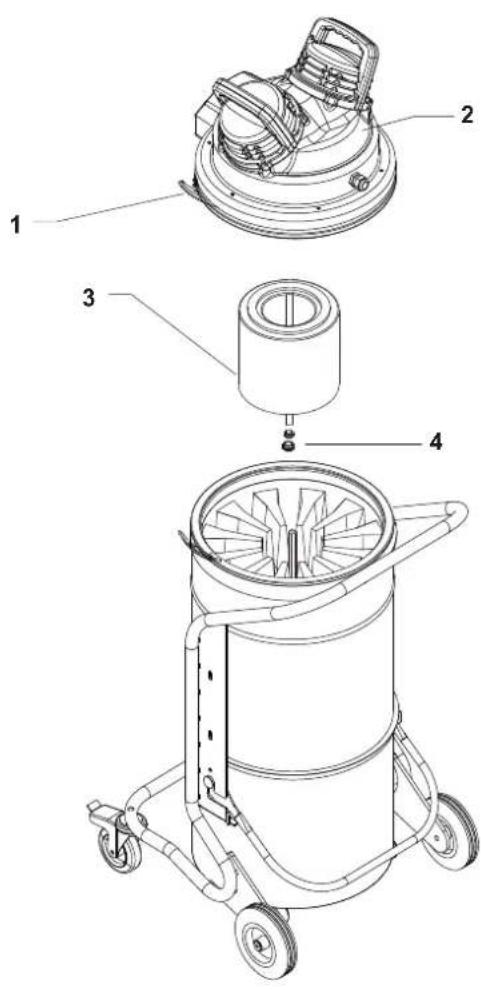 Technical diagram of a mechanical device with numbered parts for identification