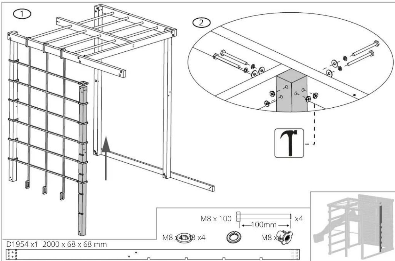 1 2 M8 x 100 100mm x4 M8 x4 M8 x4 M8 x4 D1954 x1 2000 x 68 x 68 mm