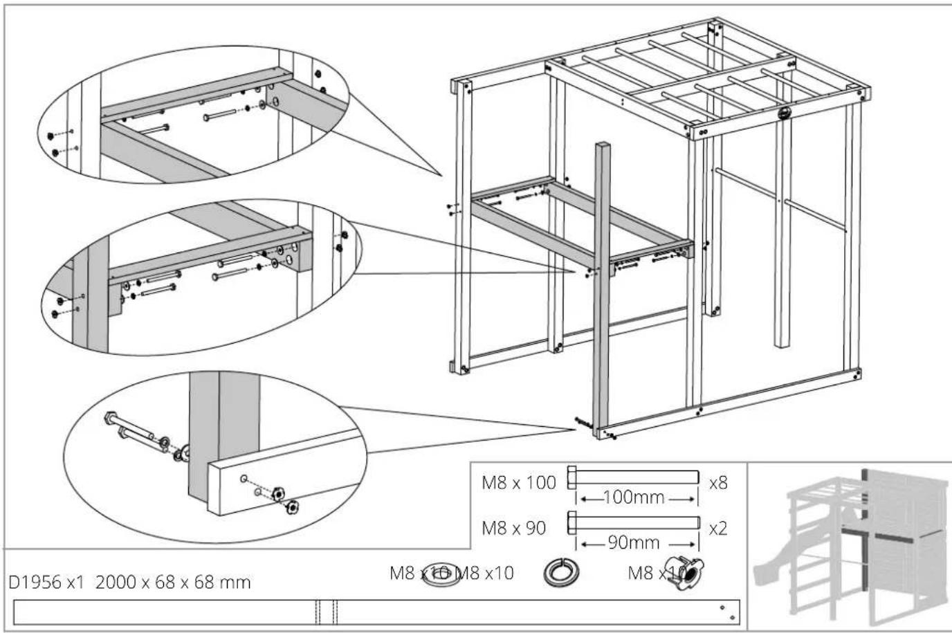 M8 x 100 100mm x8 M8 x 90 90mm x2 D1956 x1 2000 x 68 x 68 mm M8 x10 M8 x10 M8 x10