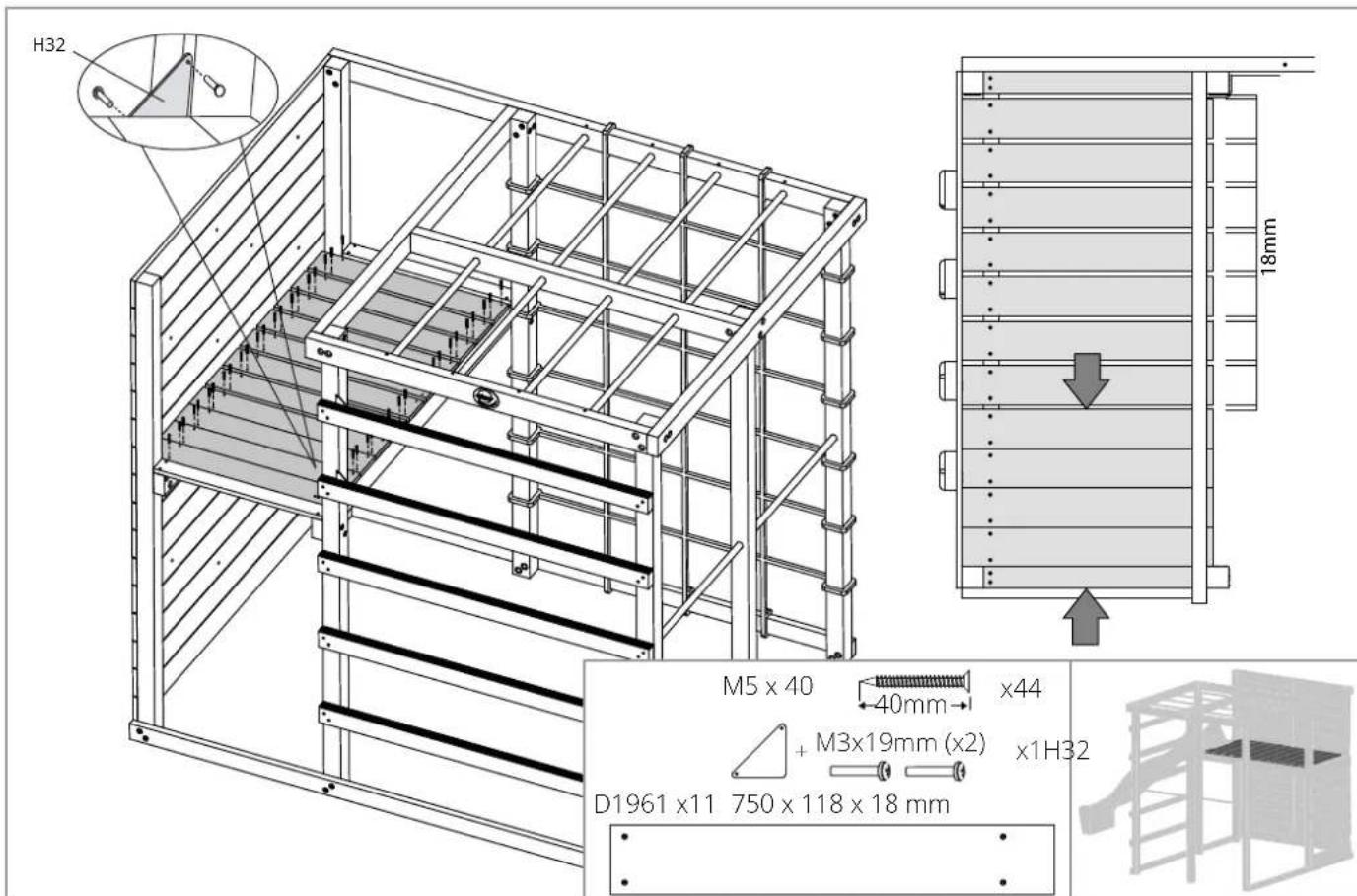 H32 18mm M5 x 40 40mm x44 + M3x19mm (x2) x1H32 D1961 x11 750 x 118 x 18 mm