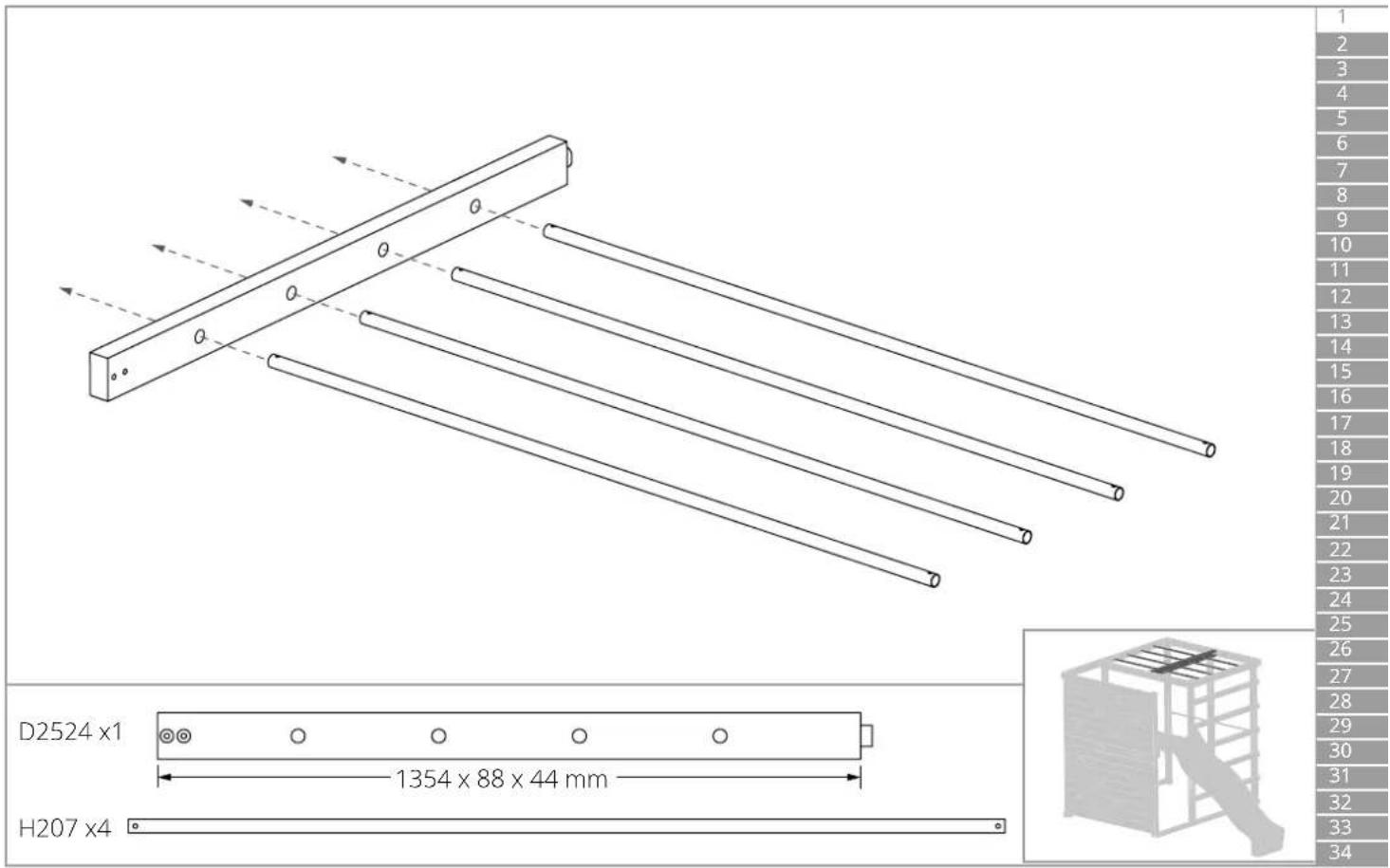 D2524 x1 1354 x 88 x 44 mm H207 x4