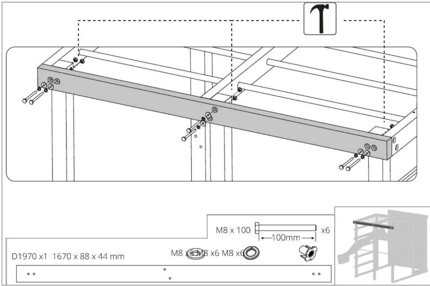 M8 x 100 100mm x6 D1970 x1 1670 x 88 x 44 mm M8 x6 M8 x6 M8 x6