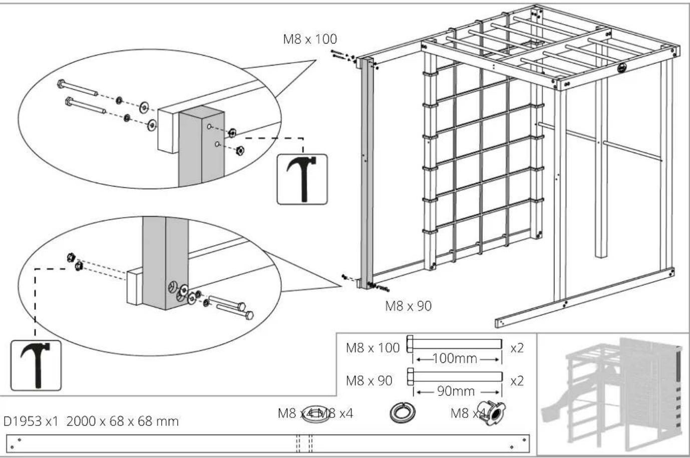 M8 x 100 M8 x 90 M8 x 100 100mm x2 M8 x 90 90mm x2 M8 x4 M8 x4 D1953 x1 2000 x 68 x 68 mm M8 x4 M8 x4 M8 x4