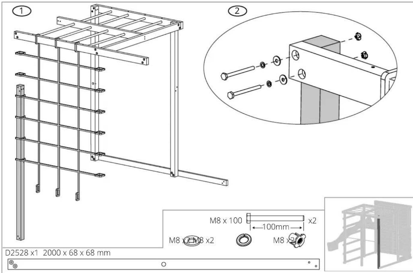 1 2 M8 x 100 100mm x2 M8 x2 M8 x2 M8 x2 D2528 x1 2000 x 68 x 68 mm