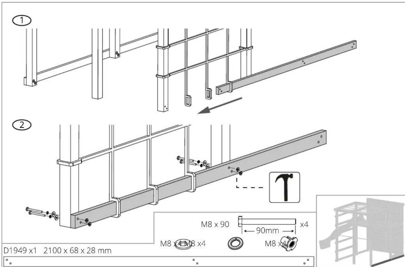 ① ② M8 x 90 90mm x4 M8 x4 M8 x4 M8 x4 D1949 x1 2100 x 68 x 28 mm