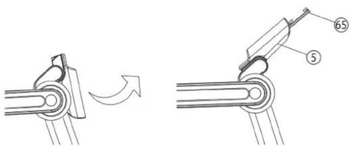 Technical diagram showing mechanical assembly steps with numbered components and directional arrow