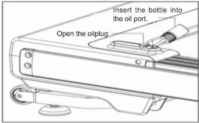 Insert the bottle into the oil port. Open the oilplug