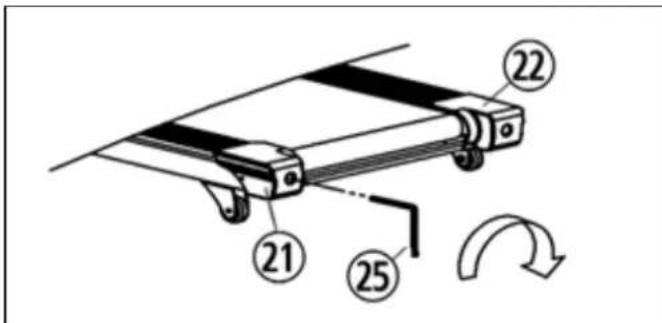 Diagram of a mechanical device with numbered components and directional arrow indicating rotation or movement