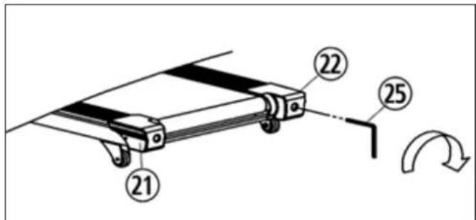 Technical diagram of a mechanical device with numbered components and an arrow indicating rotation or adjustment.
