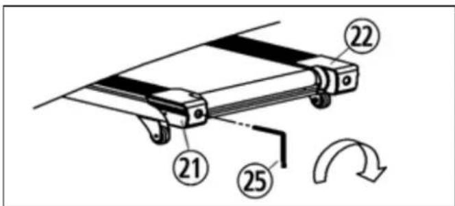 Diagram of a mechanical device with numbered components and directional arrow indicating rotation or movement