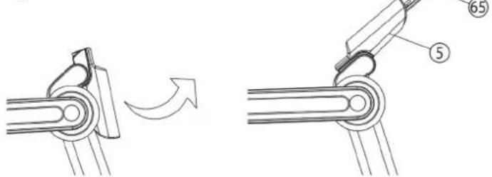 Technical diagram showing mechanical assembly steps with numbered components and directional arrow