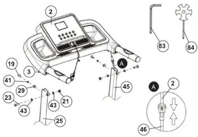 Technical diagram of a treadmill with numbered components and labeled parts, including a highlighted valve mechanism.