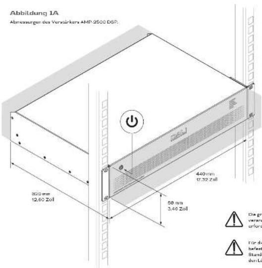 Abbildung 1A Abmessungen des Versänderers AHP-2500 DSP. 300 mm 12,60 Zoll 440 mm 17,32 Zoll 50 mm 3,46 Zoll Die grän veranzen erford Für die befeiten Standis der Lü