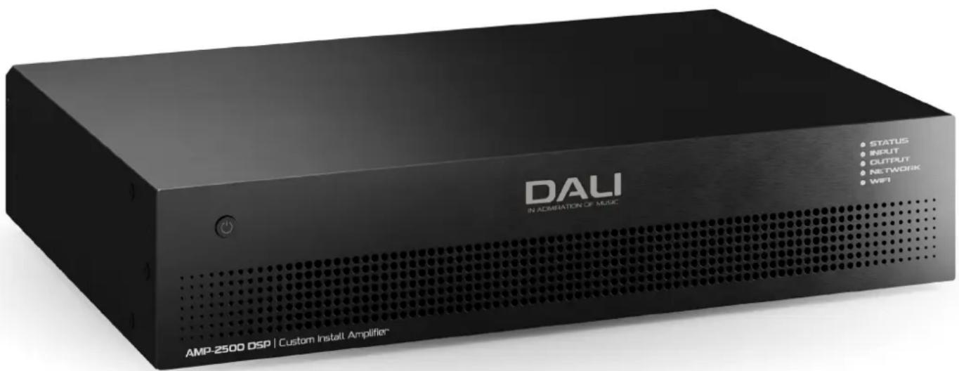 DALI IN ADMIRATION OF MUSIC ● STATUS ● INPUT ● OUTPUT ● NETWORK ● WIFI AMP-2500 DSP | Custom Install Amplifier