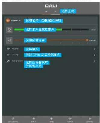 DALI 选择区域 Zone A 区域名称：点击/模拟编辑 选择单击驱动文件夹 选择区域设置 选择输入 选择 CPU 设置动态模式 选择正确配置模式 并连接点