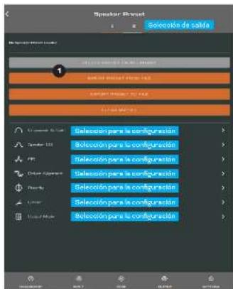 Speaker Setup Selección de salida 1 Selección para la configuración Selección para la configuración Selección para la configuración Selección para la configuración Selección para la configuración Selección para la configuración