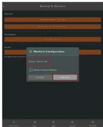 Backup & Restore Restore Configuration Select Restore Web Restore Network Refresh Browse Apply OK