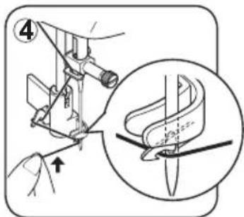 Technical diagram showing a sewing machine with an inset close-up of the needle being inserted, labeled with number 4 and Chinese characters.