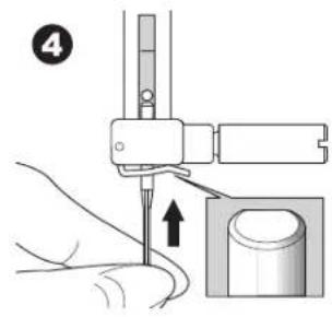Diagram showing a hand using a sewing machine to adjust a component, with an arrow indicating the process and a numbered label '4' in the corner.